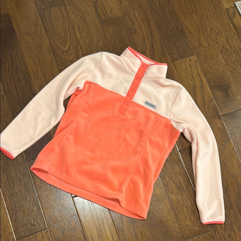 Bright Coral and Light Coral Fleece Pullover: Women's Large
